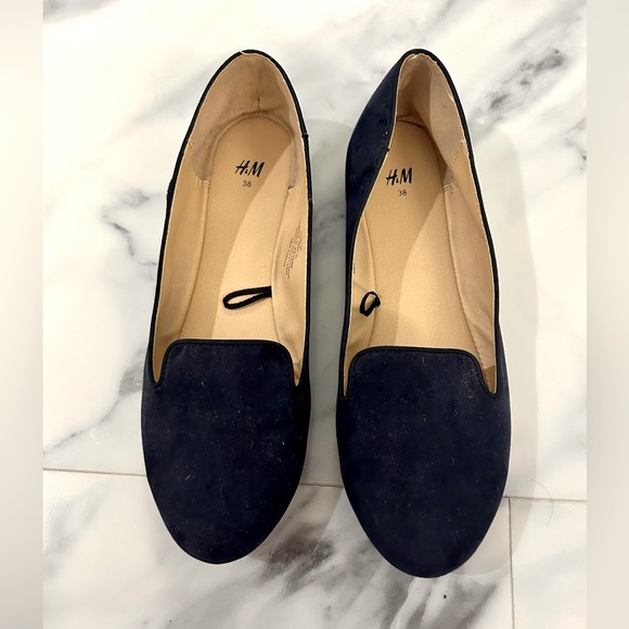 H&M NAVY Women Slip On Flats Fashion Blue Faux Suede - Picture 2 of 6